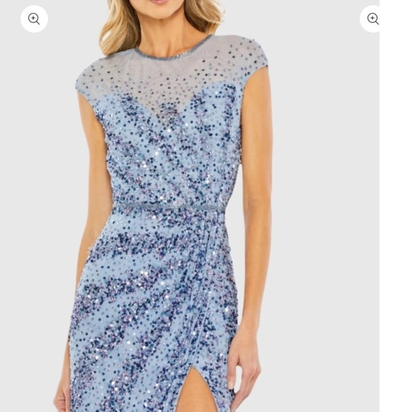 NWT | Mac Diggal 5619 Blue Embellished High Neck Cap Sleeve Gown Size 8 - Picture 3 of 12
